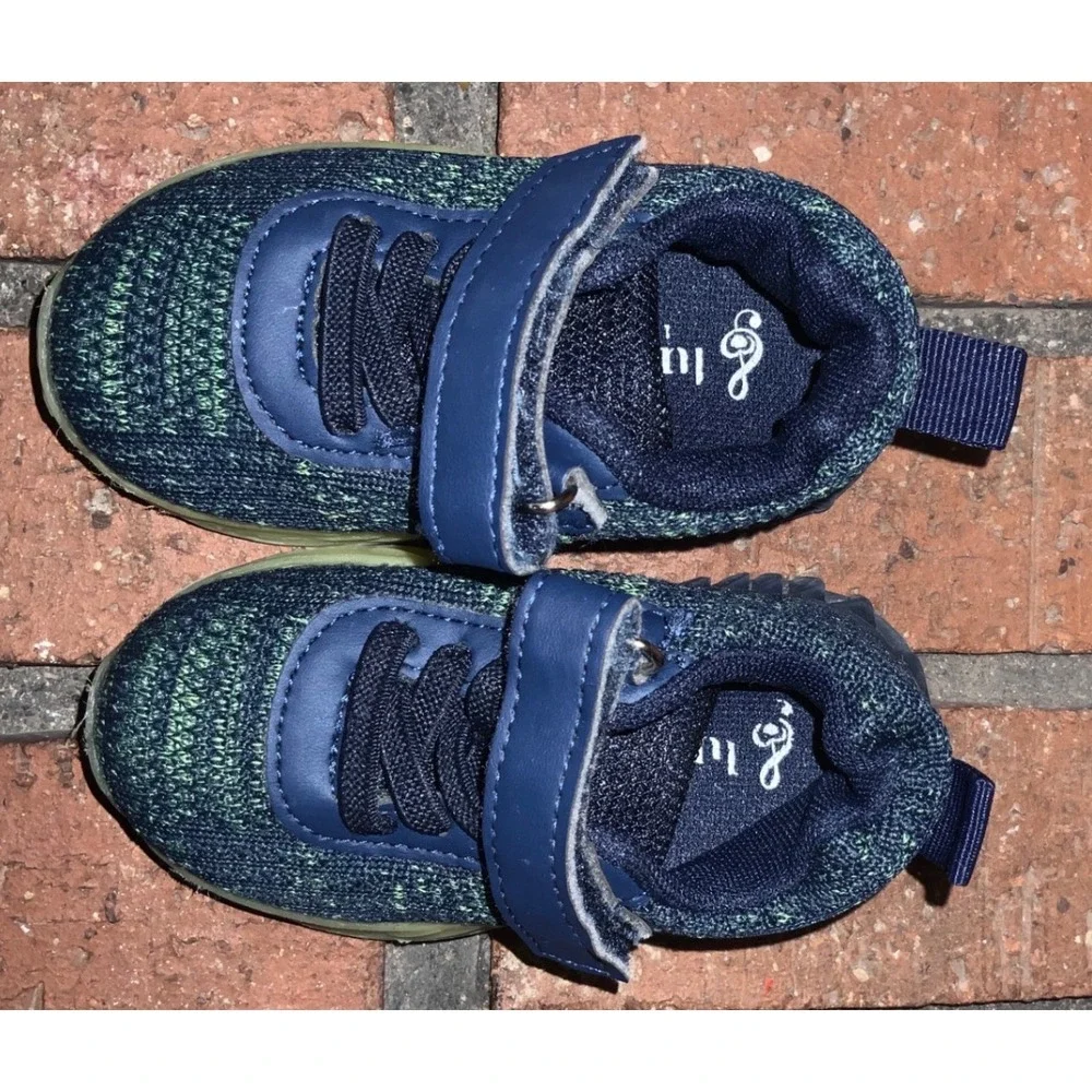 Lullaby Lane Boys Navy Blue Knit‎ Hook and Loop Athletic Sneakers Baby Size 3